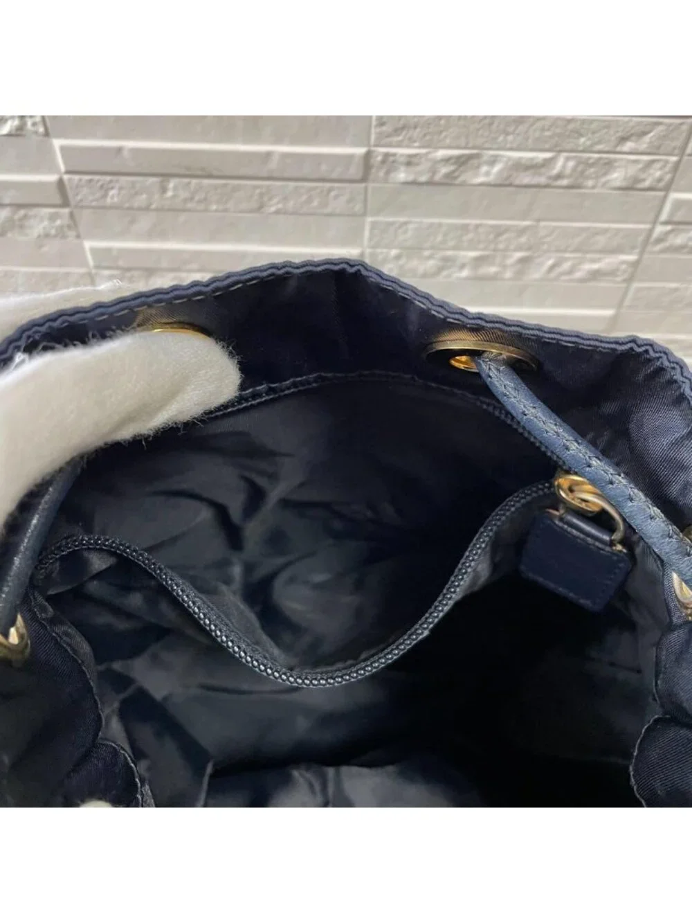 Celine Nylon Leather Shoulder Bag Drawstring Gold - Picture 8 of 10